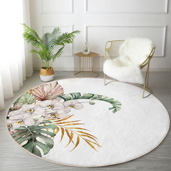 Krémszínű mosható-robotporszívóval tisztítható kerek szőnyeg ø 120 cm Comfort – Mila Home-image-1