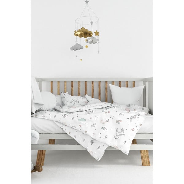 Fehér renforcé pamut gyerek ágyneműhuzat babaágyhoz 100x150 cm Flowers – Mijolnir-image-1