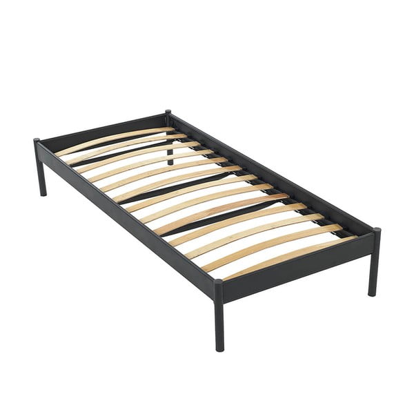 Fekete fém egyszemélyes ágy ágyráccsal 90x200 cm Hatkus – Kalune Design-image-4