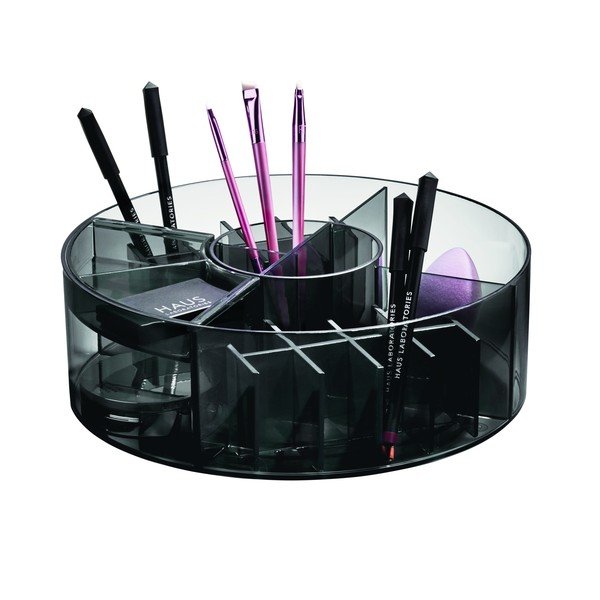 Matt fekete újrahasznosított műanyag fürdőszobai rendszerező kozmetikumokhoz Cosmetic Carousel – iDesign-image-3