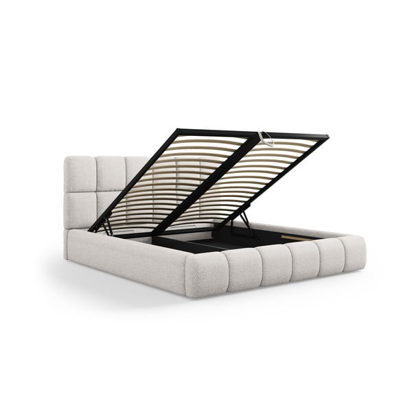 Világosszürke kárpitozott franciaágy tárolóhellyel, ágyráccsal 160x200 cm Bellis – Micadoni Home-image-2