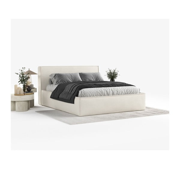 Bézs kárpitozott ágyneműtartós franciaágy ágyráccsal 200x200 cm Lounge L – Maison de Rêve-image-1