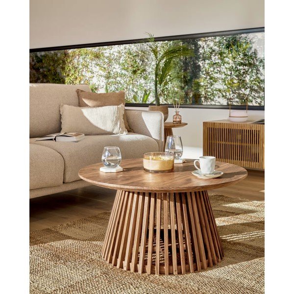 Irune teakfa dohányzóasztal, ⌀ 80 cm - Kave Home-image-1