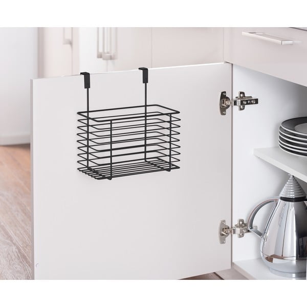 Slim fekete fém függőkosár konyhaszekrény ajtóra, magasság 25 cm - Wenko-image-1