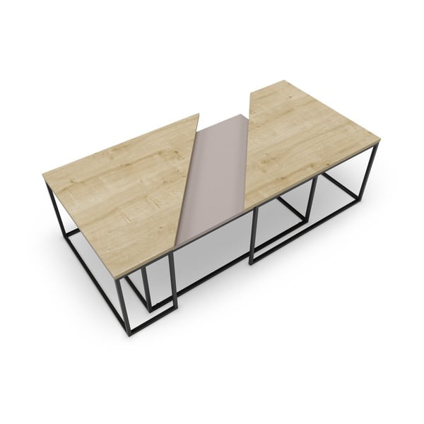 Dohányzóasztal szett tölgyfa dekoros asztallappal, 3 db-os  70x110 cm Titan – Marckeric-image-4