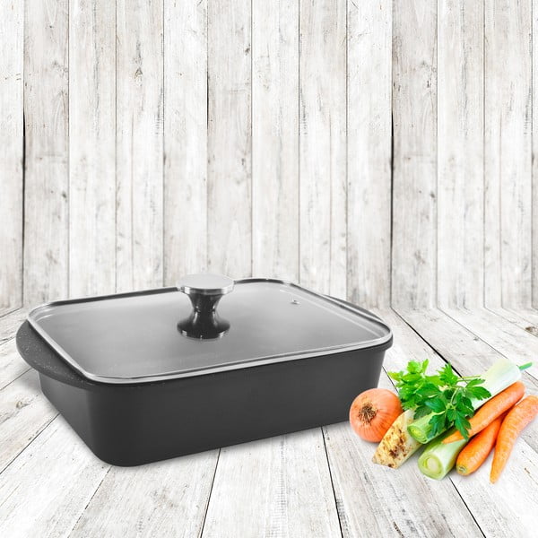 Grande tapadásmentes, alumínium sütőedény üvegfedővel, 35 x 22,5 cm - Orion-image-1