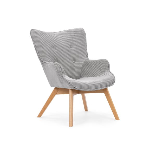 Szürke kordbársony fotel lábtartóval Niko – Ropez-image-4