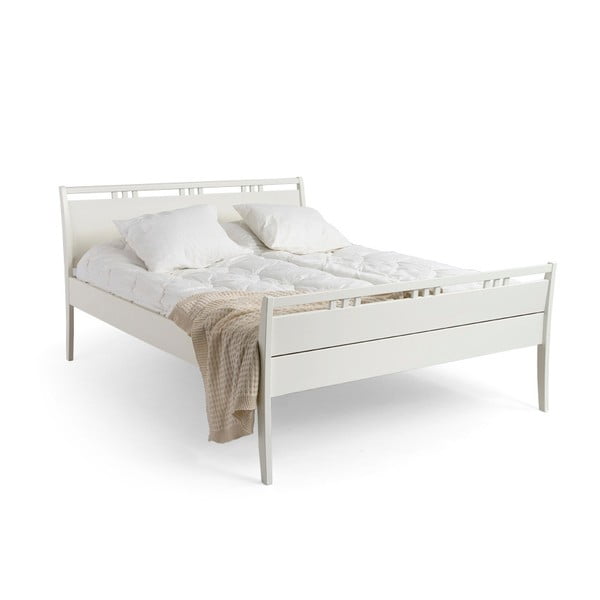 Haiku fehér kézzel készített tömör nyírfa ágy, 160 x 200 cm - Kiteen