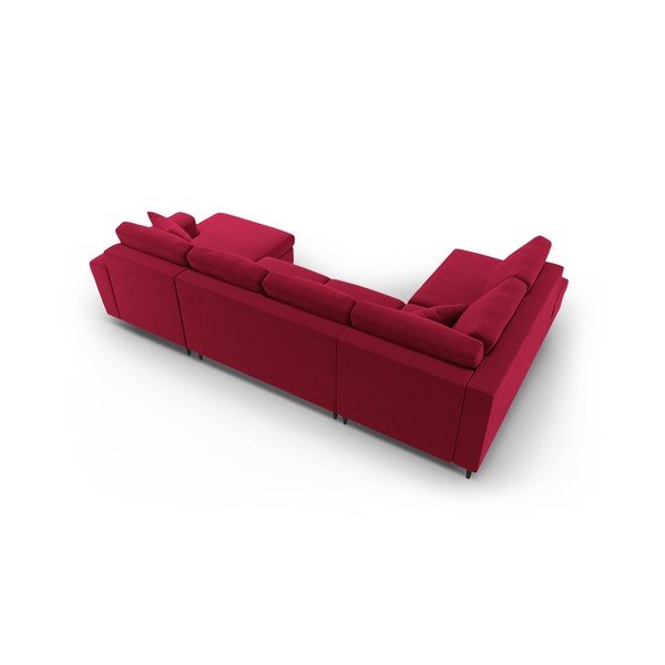 Piros bársony kinyitható tárolóhelyes sarokkanapé (bal oldali-U alakú) Kyoto – Cosmopolitan Design-image-4