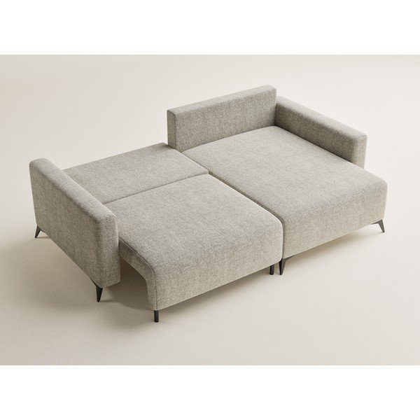 Bézs zsenília kinyitható-tárolóhelyes sarokkanapé (jobb oldali-heverő résszel) Leon – Maison de Rêve-image-3