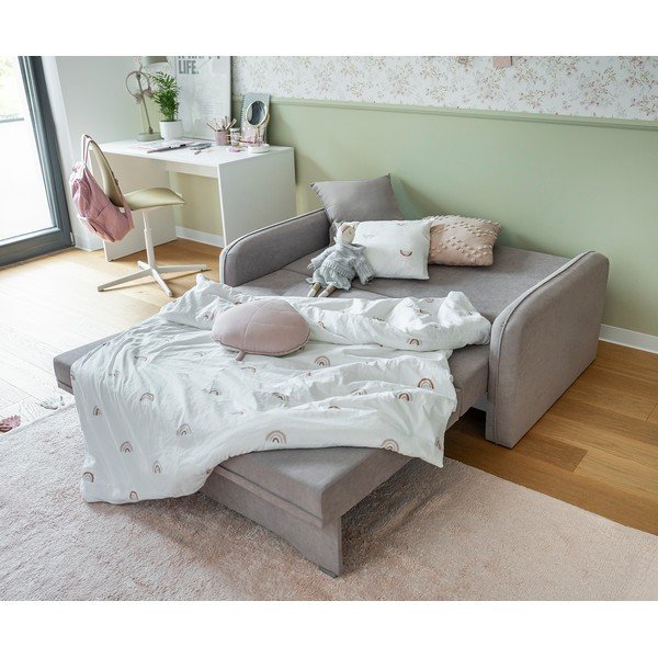 Világosszürke zsenília kinyitható-tárolóhelyes kanapé 155 cm Laine – ELTAP-image-3