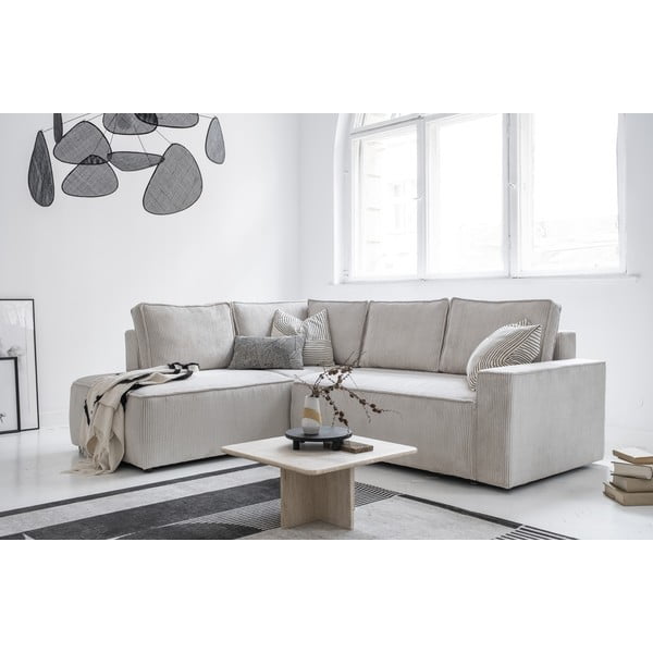 Fehér kordbársony kinyitható sarokkanapé (bal oldali) Brave Dave – Miuform-image-3