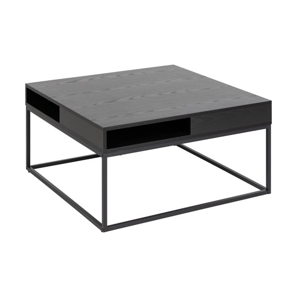 Fekete dohányzóasztal kőrisfa dekoros asztallappal 80x80 cm Willford – Actona