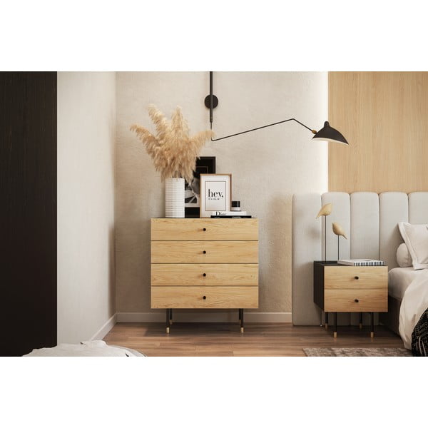 Fekete-natúr színű magas komód tölgyfa dekorral 80x87 cm Jugend – Woodman-image-1