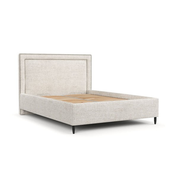 Krémszínű kárpitozott ágyneműtartós franciaágy ágyráccsal 160x200 cm Baleine – Maison de Rêve