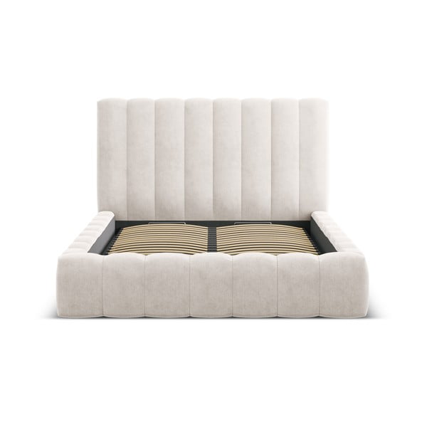 Krémszínű kárpitozott ágyneműtartós franciaágy ágyráccsal 200x200 cm Kelp – Micadoni Home-image-3