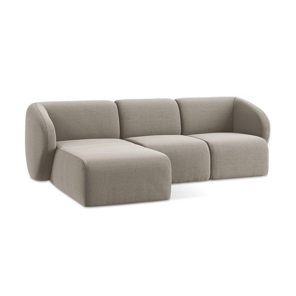 Világosbarna bársony sarokkanapé (bal oldali-heverő résszel) Lani – Makamii-image-4