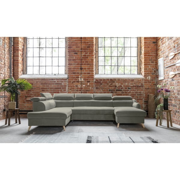 Világosszürke bársony kinyitható sarokkanapé (bal oldali-"U" alakú) Sweet Harmony – Miuform-image-1