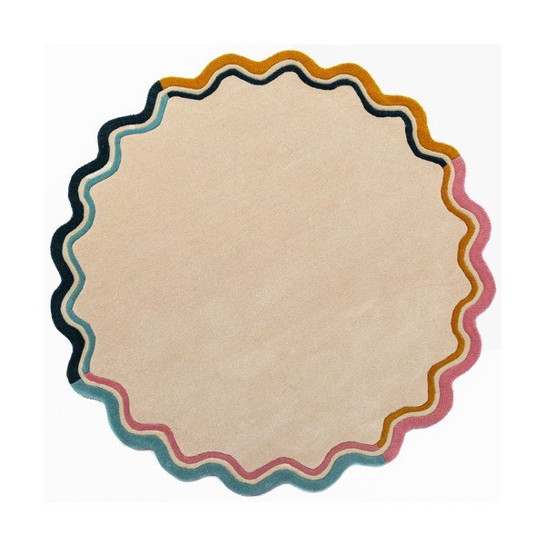 Natúr színű kézi szövésű gyapjú kerek szőnyeg ø 180 cm Leo Scallop – Flair Rugs