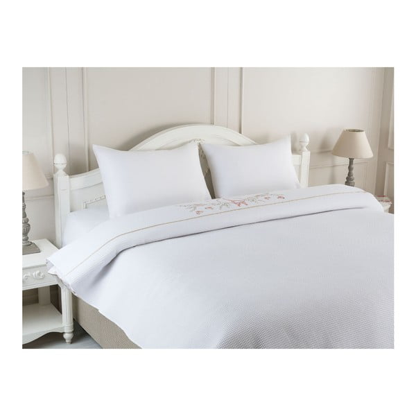 Dahlia fehér pamut ágytakaró kétszemélyes ágyra, 200 x 220 cm - Madame Coco