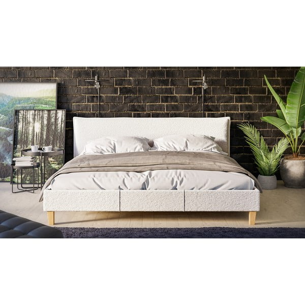 Krémszínű kárpitozott franciaágy ágyráccsal 180x200 cm Tina – Ropez-image-1