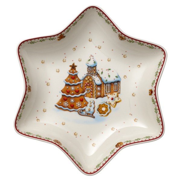 Gingerbread Village piros-fehér karácsonyi csillag alakú porcelán tál, 24,5 x 24,5 cm - Villeroy & Boch-image-3