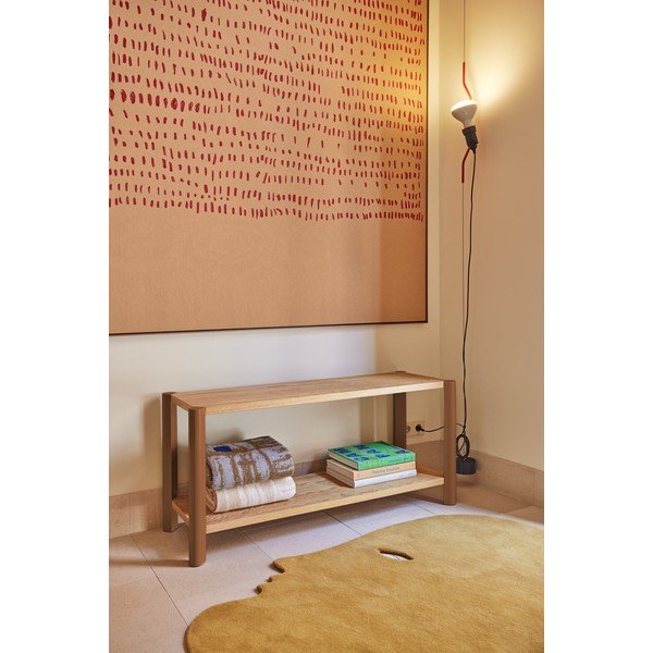 Téglavörös-világos natúr színű polcos állvány tölgyfa dekorral 126x59x43 cm Bona – Teulat-image-1