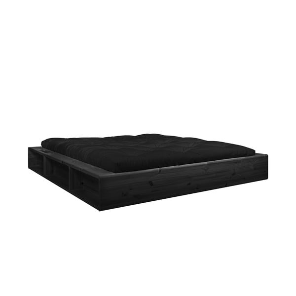 Ziggy fekete kétszemélyes tömörfa ágy tárolóhellyel és fekete Double Latex futon matraccal, 180 x 200 cm - Karup Design