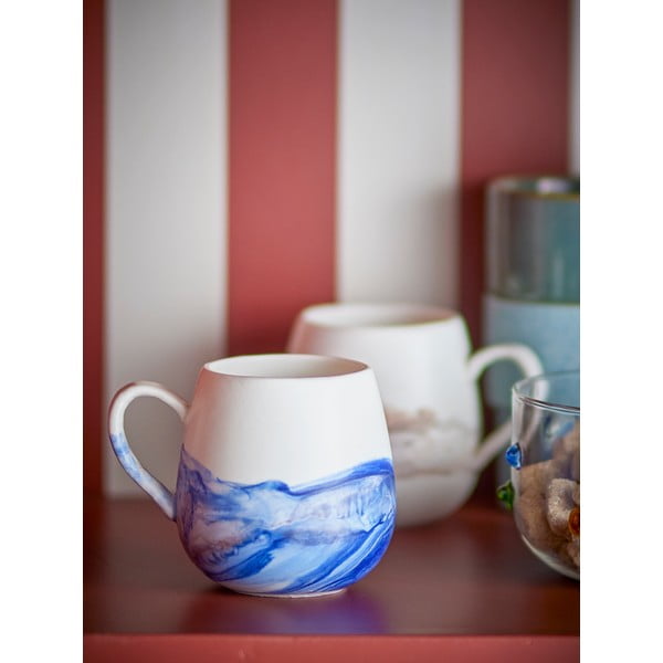 Fehér-kék kőedény csésze szett 4 db-os 250 ml Lyre – Bloomingville-image-2