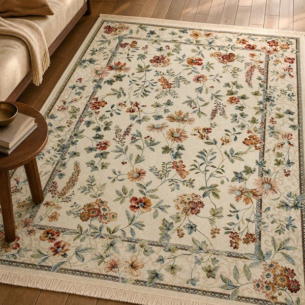Krémszínű viszkóz szőnyeg 95x140 cm Oriental Flowers – Nouristan-image-1