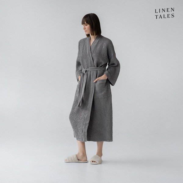 Sötétszürke fürdőköpeny S/M Honeycomb – Linen Tales-image-1