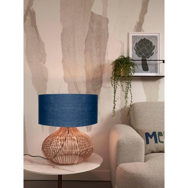 Sötétkék-natúr színű asztali lámpa textil búrával (magasság 60 cm) Kalahari – Good&Mojo-image-2