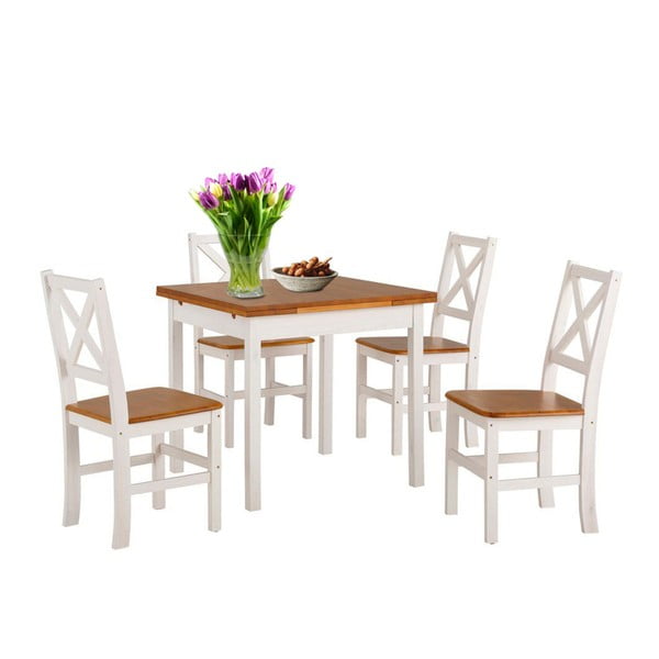 Marlon fehér borovi fenyő étkezőasztal és 4 részes szék szett - Støraa