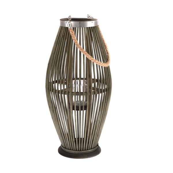 Zöld üveg lámpa bambusz szerkezettel, magasság 49 cm - Dakls