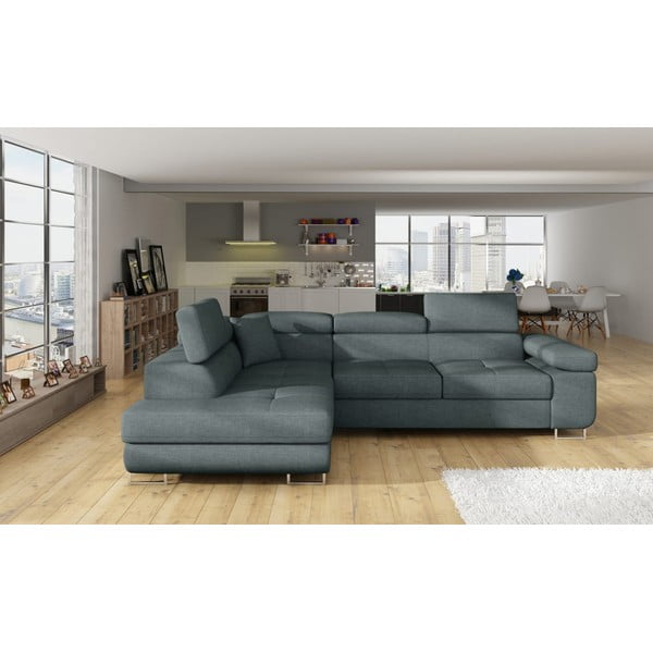 Kék kinyitható-tárolóhelyes sarokkanapé (bal oldali-L alakú) Anton – ELTAP-image-1