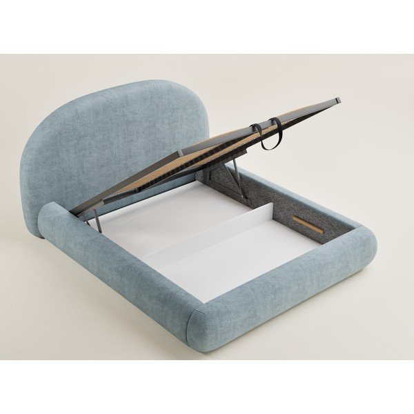 Világoskék kárpitozott ágyneműtartós franciaágy ágyráccsal 140x200 cm Maumere – Maison de Rêve-image-2