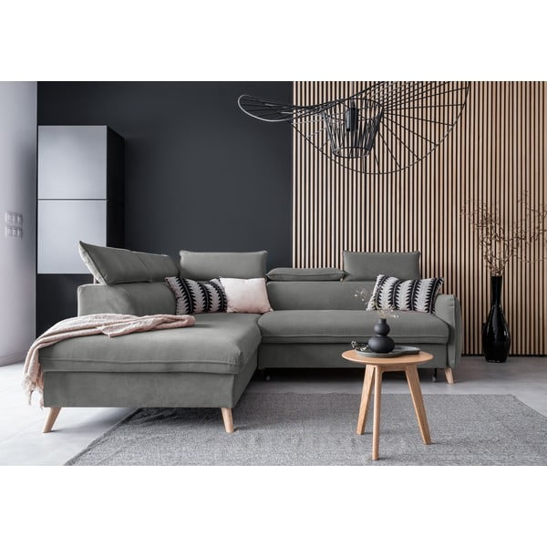 Világosszürke bársony kinyitható sarokkanapé (bal oldali) Sweet Harmony – Miuform-image-1