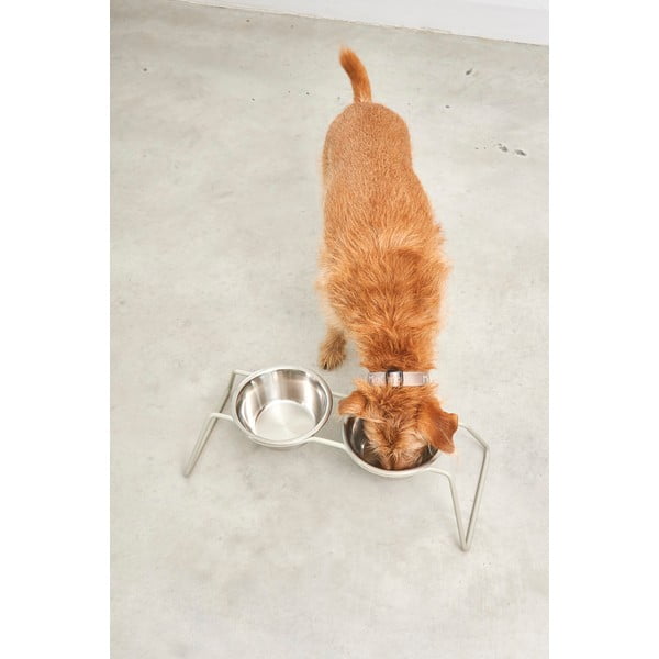 Rozsdamentes acél tálka szett állvánnyal kutyáknak Cena Greige M – MiaCara-image-3