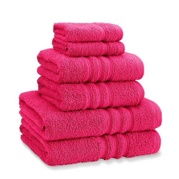 Sötét rózsaszín frottír pamut törölköző és fürdőlepedő készlet 6 db-os Zero Twist – Catherine Lansfield
