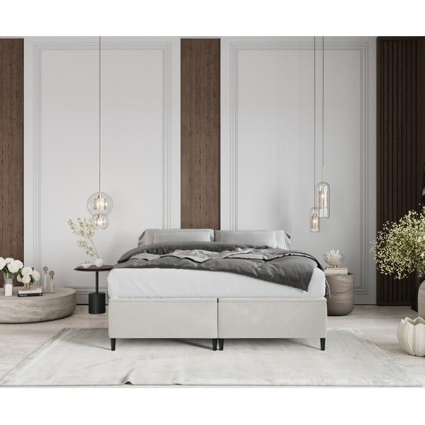 Krémszínű kárpitozott ágyneműtartós franciaágy 160x200 cm Tate – Maison de Rêve-image-3