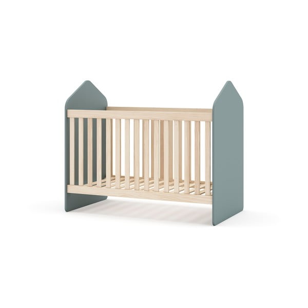 Natúr színű-szürkészöld babaágy 60x120 cm borovi fenyő dekorral Estefania – Marckeric-image-3