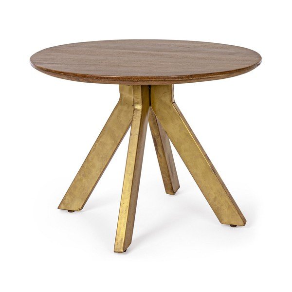 Aranyszínű-sötét natúr színű mangófa kerek dohányzóasztal ø 60 cm Sherman – Bizzotto