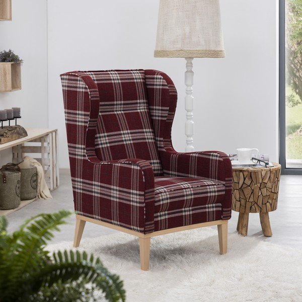 Angelo piros kockás füles fotel - Max Winzer-image-1