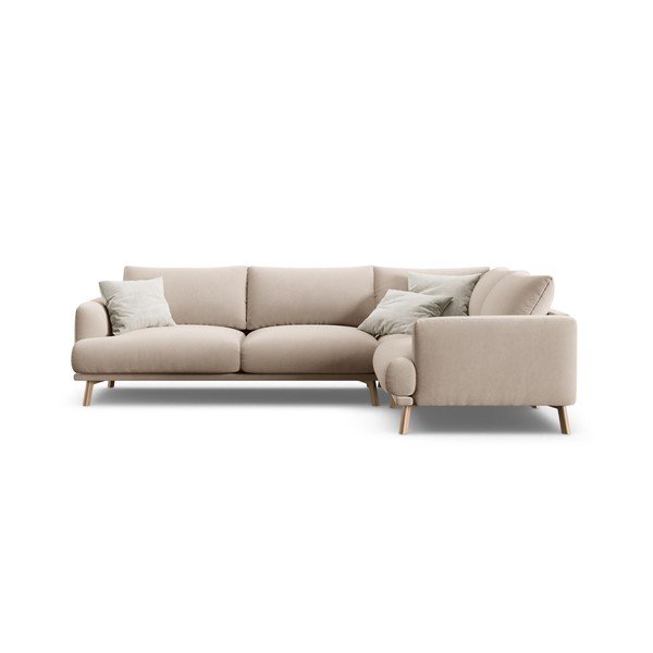 Bézs bársony sarokkanapé (jobb oldali-L alakú) Naomi – Micadoni 