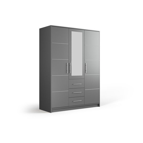 Szürke ruhásszekrény tükörrel 147x200 cm Derry - Cosmopolitan Design-image-2