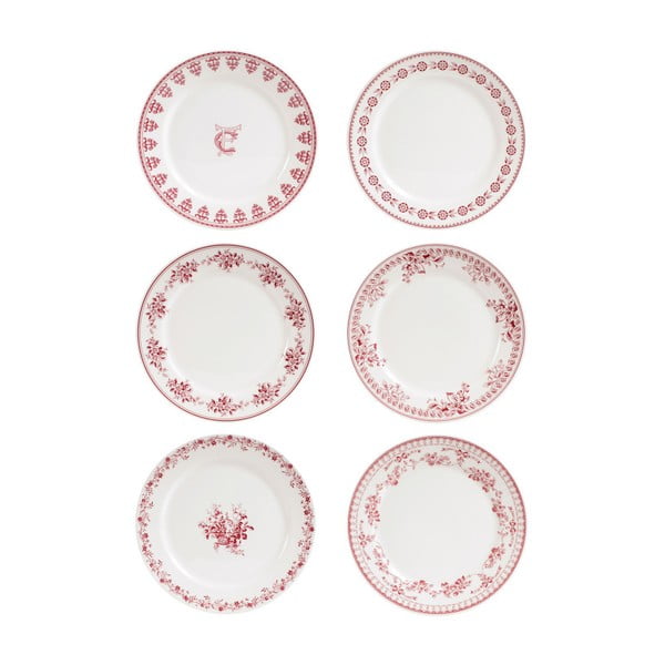 Faustine piros-fehér desszertes tányért, 6 darab, 20 cm - Comptoir de Famille