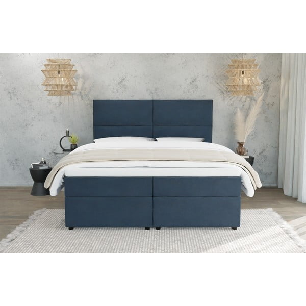 Sötétkék ágyneműtartós boxspring ágy 200x200 cm Rico – Ropez-image-3