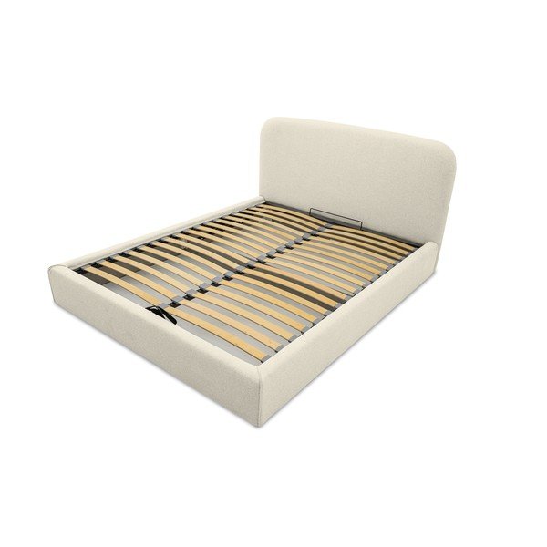 Krémszínű kárpitozott ágyneműtartós franciaágy ágyráccsal 140x190 cm Sea – Scandic-image-4