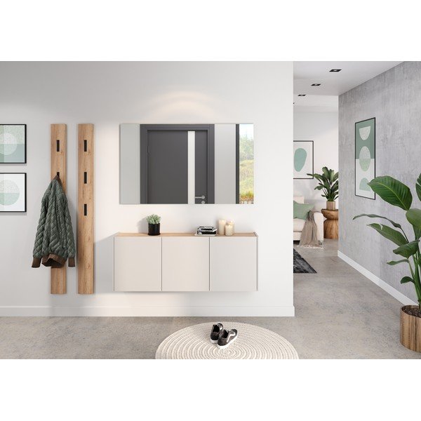 Krémszínű függő szekrény tölgyfa dekorral 138x52x25 cm Libbiano – Germania-image-1