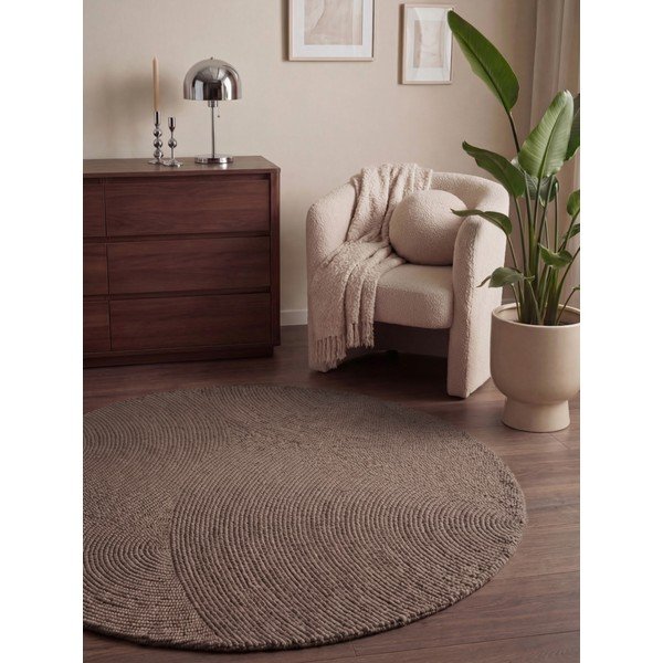 Szürkésbarna kézi szövésű gyapjú kerek szőnyeg ø 150 cm Calmio – Hanse Home-image-1